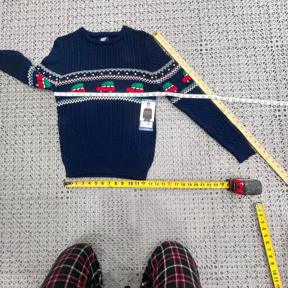 NWT‎ Lands End Kids Boys Sweater Large 10-12 Navy Christmas Tree Truck Holiday